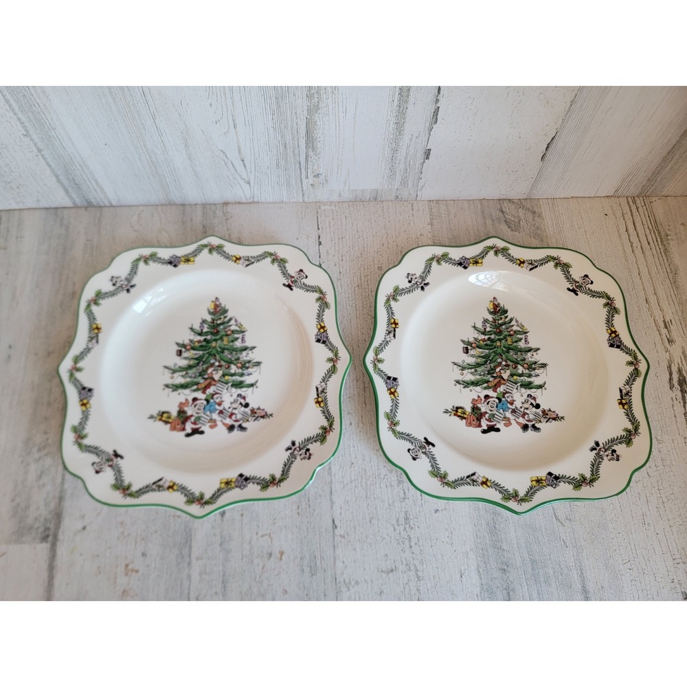 Spode RARE Disney xmas celebration 9 in square plate fluted platter Mickey mouse
